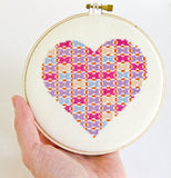 Patchwork Heart Cross Stitch Pattern - Digital Download