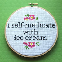 I Self Medicate With Ice Cream Cross Stitch Pattern - Digital Download