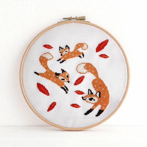 Frolicking Foxes Cross Stitch Pattern - Digital Download
