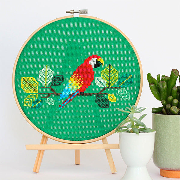 Red Parrot Cross Stitch Pattern - Digital Download