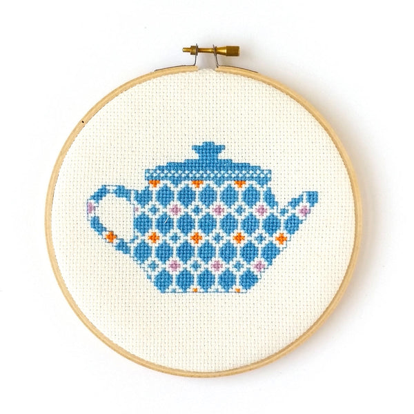Patterned Teapot Cross Stitch Pattern - Digital Download